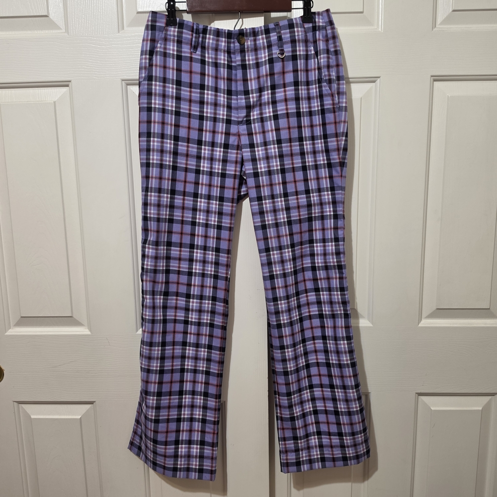 Teddy Fresh Purple Plaid Bootcut Trousers Women Size 30 Streetwear Pants